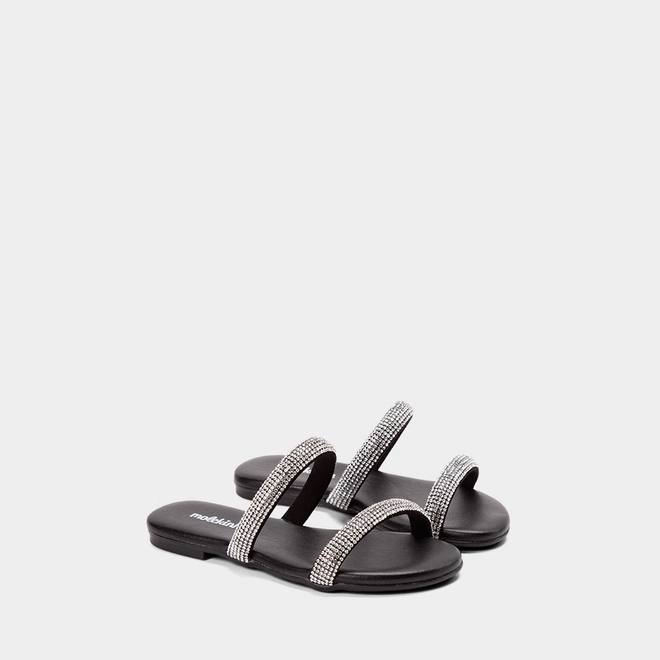 Rasteira Infantil Molekinha Tiras Strass Preto