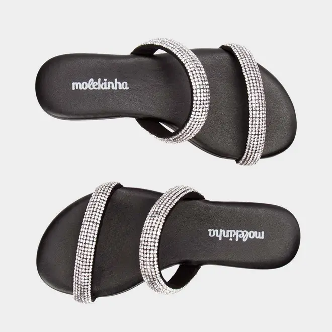 Rasteira Infantil Molekinha Tiras Strass Preto