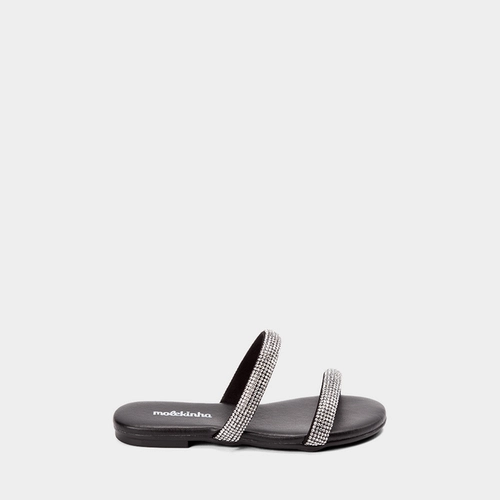 Rasteira Infantil Molekinha Tiras Strass Preto