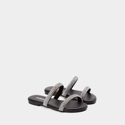 Rasteira Infantil Molekinha Tiras Strass Preto