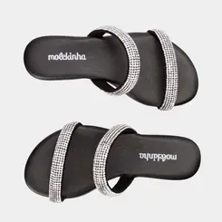 Rasteira Infantil Molekinha Tiras Strass Preto