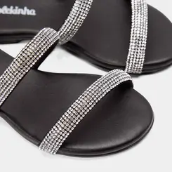 Rasteira Infantil Molekinha Tiras Strass Preto