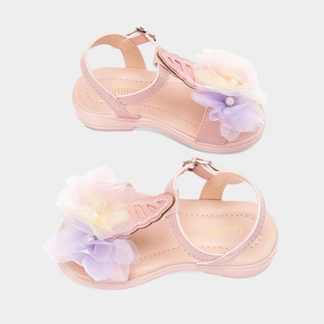 Sandália Bebê Gabrielinha Detalhe Unicórnio Flores Rosa