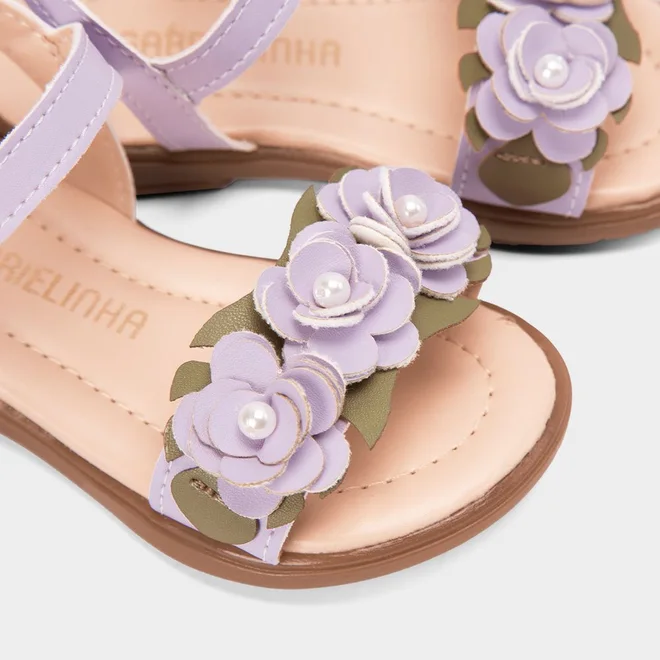 Sandália Bebê Gabrielinha Detalhe Flores Roxo