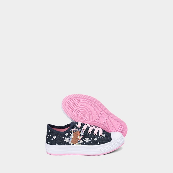 Tênis Casual Infantil Gabrielinha Capivara Floral Azul & Rosa
