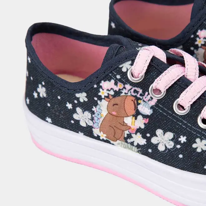 Tênis Casual Infantil Gabrielinha Capivara Floral Azul & Rosa