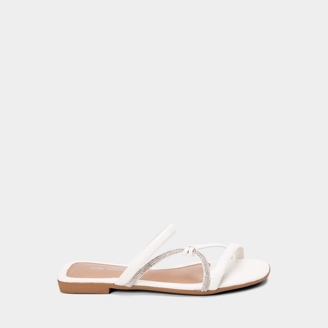 Rasteira Feminina Penélope Multitiras Detalhe Nó & Strass Off White