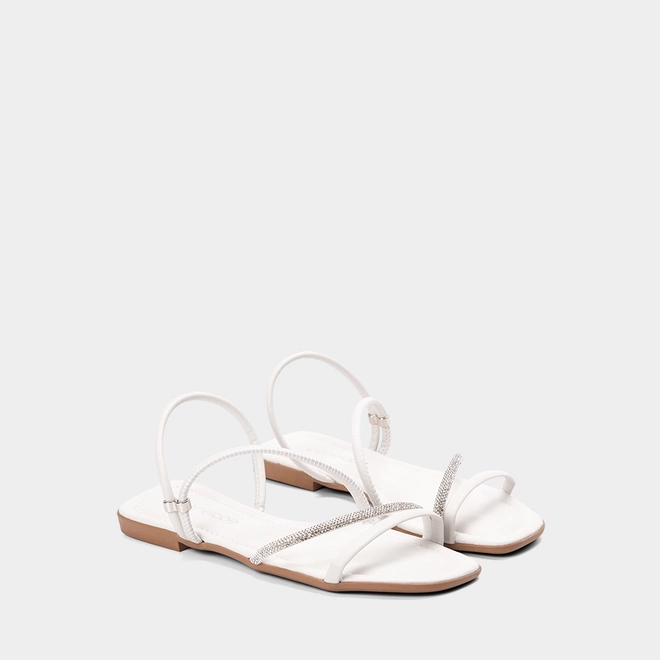 Sandália Rasteira Feminina Penélope Tiras Dupla Strass Off White