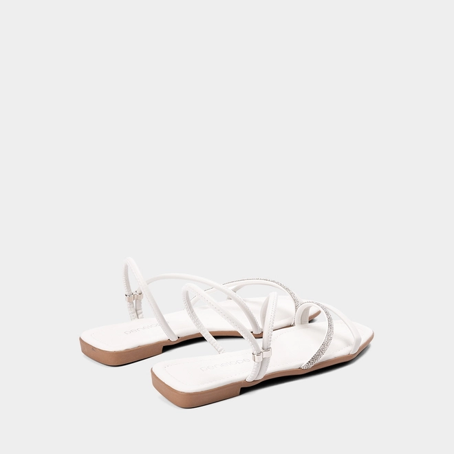 Sandália Rasteira Feminina Penélope Tiras Dupla Strass Off White