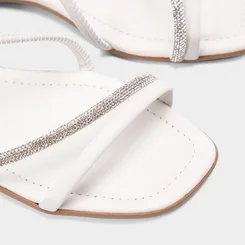 Sandália Rasteira Feminina Penélope Tiras Dupla Strass Off White