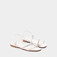 Sandália Rasteira Feminina Penélope Tiras Dupla Strass Off White
