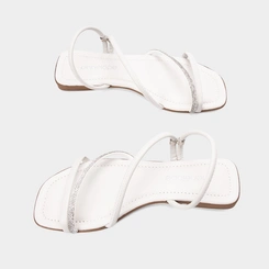 Sandália Rasteira Feminina Penélope Tiras Dupla Strass Off White