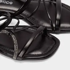 Rasteira Feminina Penélope Multitiras Detalhe Nó & Strass Preto
