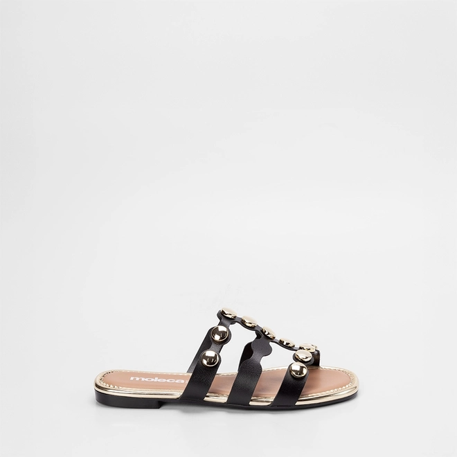 Rasteira Feminina Moleca Rebites Preto