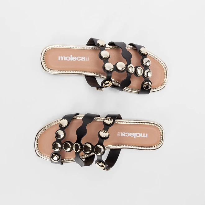 Rasteira Feminina Moleca Rebites Preto