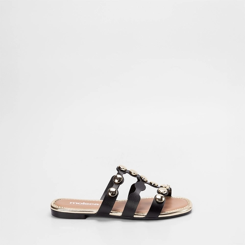 Rasteira Feminina Moleca Rebites Preto