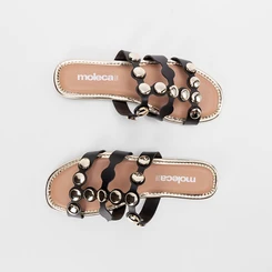 Rasteira Feminina Moleca Rebites Preto