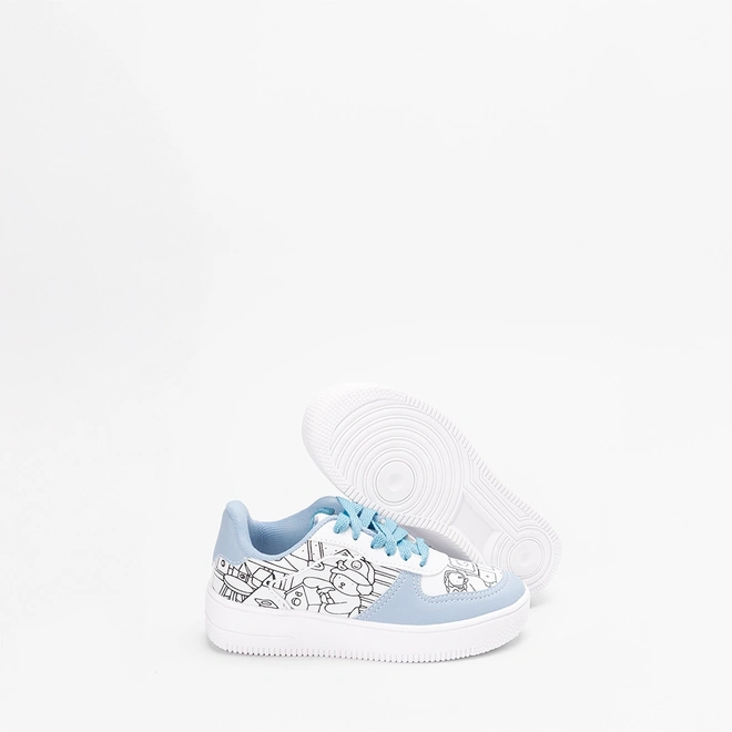 Tênis Casual Infantil Olimpak Goods + Brinde 3 Canetas Colorir Azul & Branco