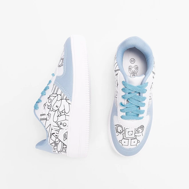 Tênis Casual Infantil Olimpak Goods + Brinde 3 Canetas Colorir Azul & Branco