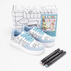 Tênis Casual Infantil Olimpak Goods + Brinde 3 Canetas Colorir Azul & Branco