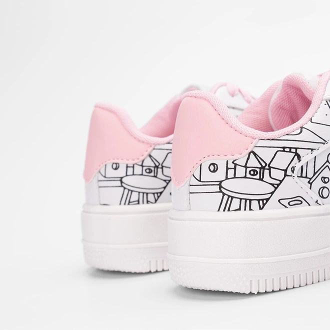 Tênis Casual Infantil Olimpak Goods + Brinde 3 Canetas Colorir Rosa & Branco