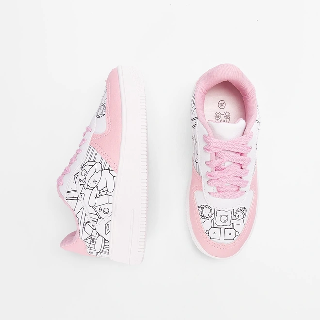 Tênis Casual Infantil Olimpak Goods + Brinde 3 Canetas Colorir Rosa & Branco
