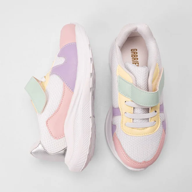 Tênis Casual Infantil Gabrielinha Recortes Metalizado Branco