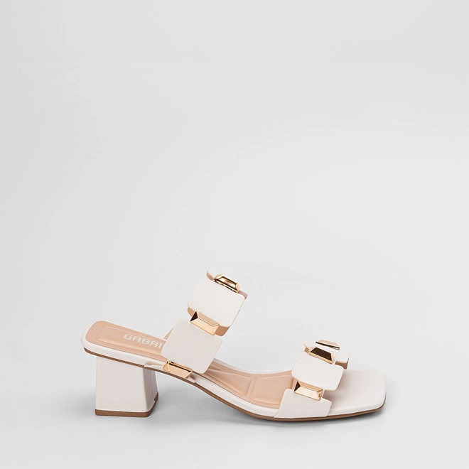 Tamanco Feminino Gabriela Salto Geométrico Detalhe Metálico Off White