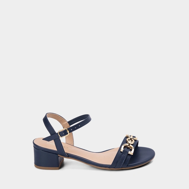Sandália Feminina Penélope Salto Bloco Médio Detalhe Bridão Marinho