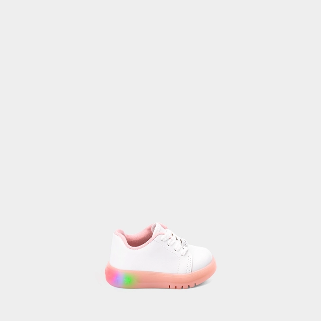 Tênis Casual Bebê  Molekinha Led Branco e Rosa