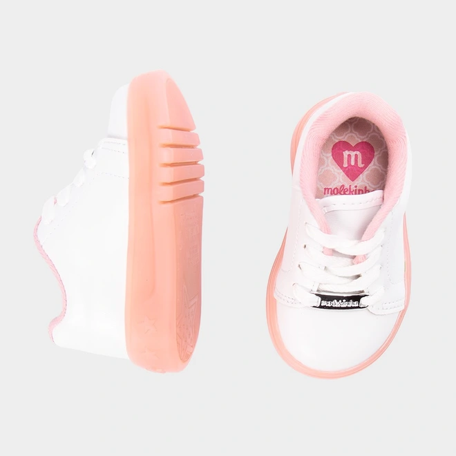 Tênis Casual Bebê  Molekinha Led Branco e Rosa
