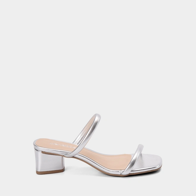 Tamanco Feminino Penélope Salto Geométrico Metalizado Prata