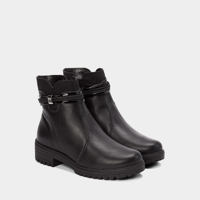 Bota Feminino Mississipi Cano Curto Tratorada Tira dupla Glitter Preto
