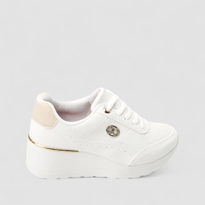 Tênis Casual Feminina Kolosh Anabela Detalhe Metálico Branco
