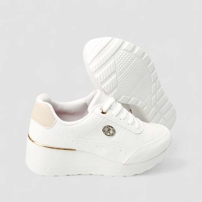 Tênis Casual Feminina Kolosh Anabela Detalhe Metálico Branco