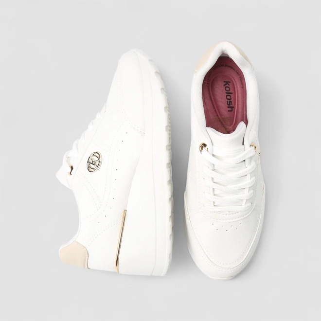 Tênis Casual Feminina Kolosh Anabela Detalhe Metálico Branco