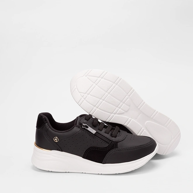 Tênis Casual Feminino Kolosh Anabela Ziper Lateral Preto