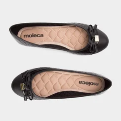 Sapatilha Feminina Moleca Matelassê Detalhe Laço Verniz Preto