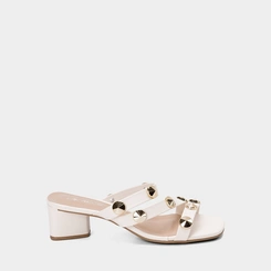 Tamanco Feminino Penélope Salto Geométrico Tachas Off White