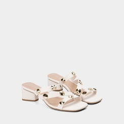 Tamanco Feminino Penélope Salto Geométrico Tachas Off White