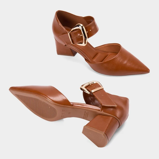 Scarpin Salto Geométrico Médio Bebebê Marrom