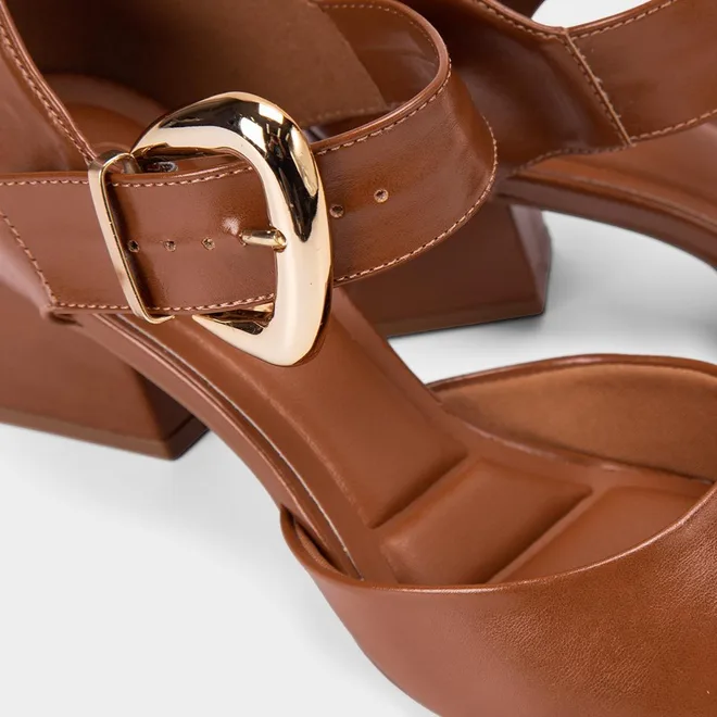 Scarpin Salto Geométrico Médio Bebebê Marrom