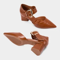 Scarpin Salto Geométrico Médio Bebebê Marrom