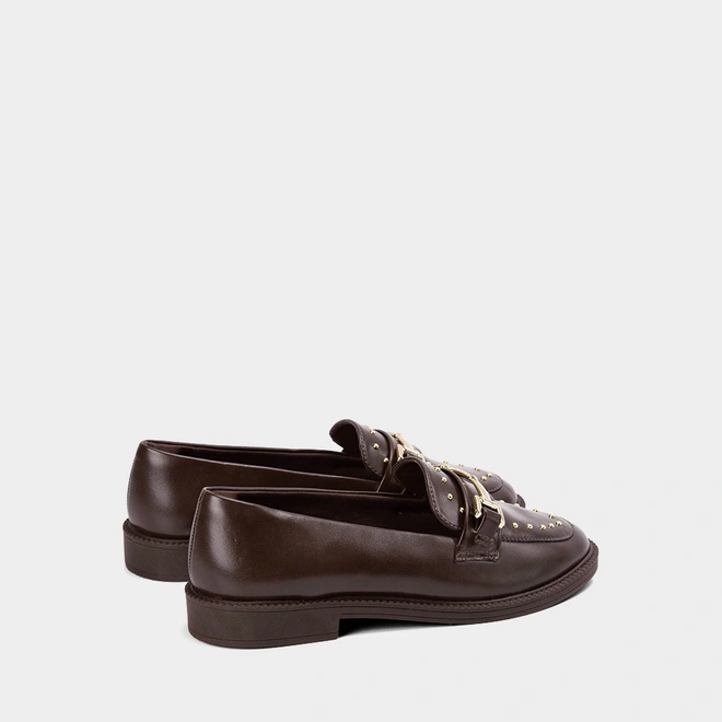 Mocassim Loafer Feminino Gabriela Detalhe Bridão & Tachas Marrom