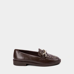 Mocassim Loafer Feminino Gabriela Detalhe Bridão & Tachas Marrom