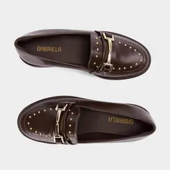 Mocassim Loafer Feminino Gabriela Detalhe Bridão & Tachas Marrom