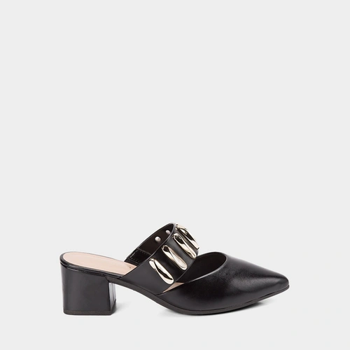Mule Salto Bloco Médio Feminino Gabriela Detalhes Bold Preto