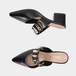 Mule Salto Bloco Médio Feminino Gabriela Detalhes Bold Preto