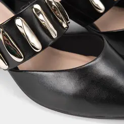 Mule Salto Bloco Médio Feminino Gabriela Detalhes Bold Preto