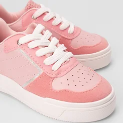 Tênis Casual Infantil Gabrielinha Detalhe Recortes Em Lurex & Camurça Rosa
